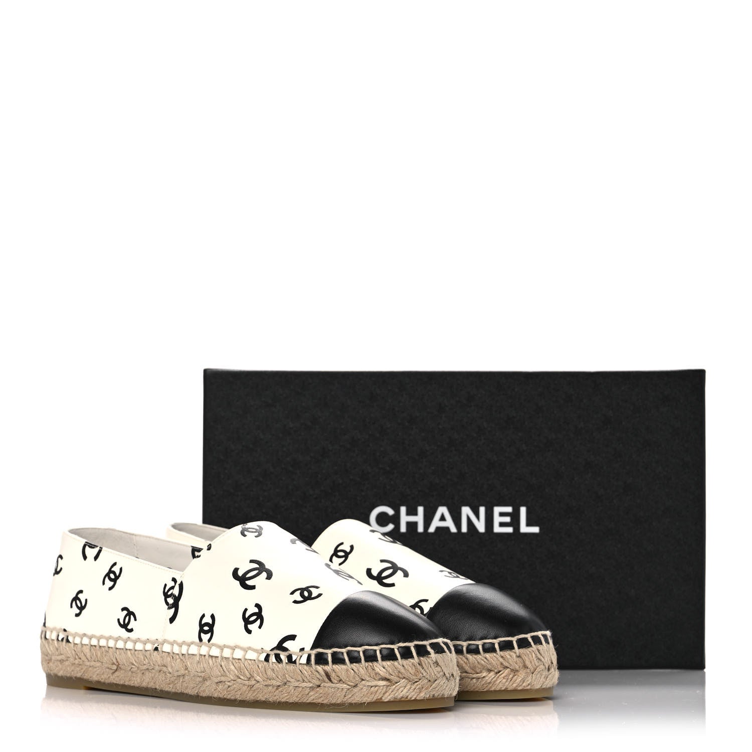 Chanel Lambskin Printed CC Espadrilles 41 White Black 10 of 10