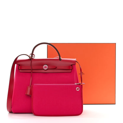Hermes Toile Militaire Vache Hunter Laque Herbag Zip Retourne 31 PM Rose Mexico Rouge Piment 13 of 13