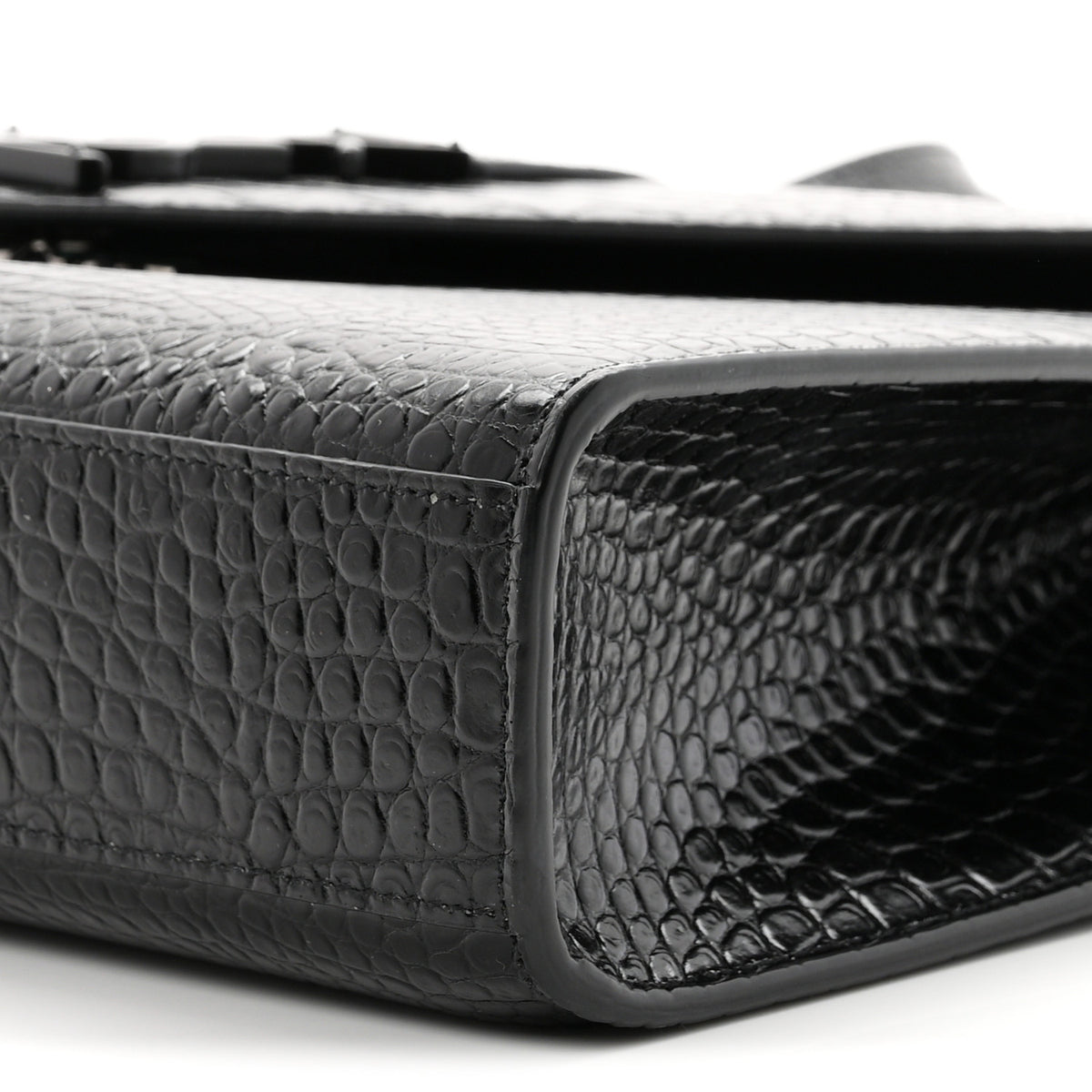 Saint Laurent Calfskin Crocodile Embossed Monogram Large Satchel Black 10 of 10