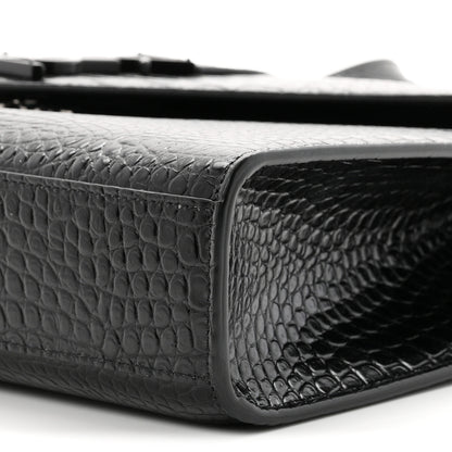 Saint Laurent Calfskin Crocodile Embossed Monogram Large Satchel Black 10 of 10