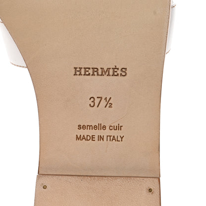 Hermes Box Calfskin Oran Sandals 37.5 White 8 of 9