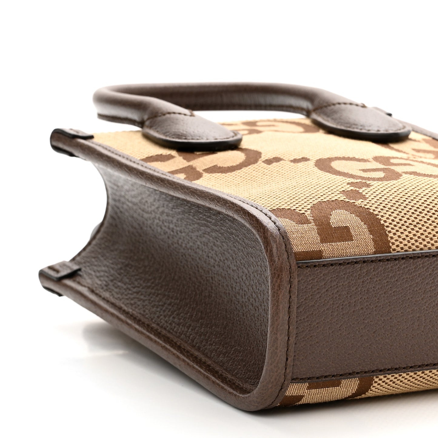 Monogram Jumbo GG Textured Dollar Calfskin Web Mini Vertical Tote Camel Ebony New Acero