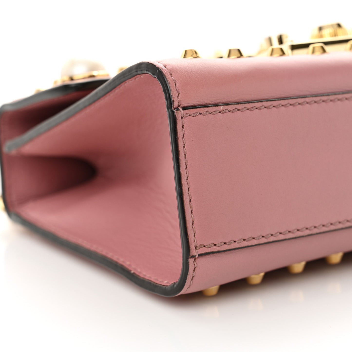 Calfskin Studded Small Padlock Shoulder Bag Carmine Rose