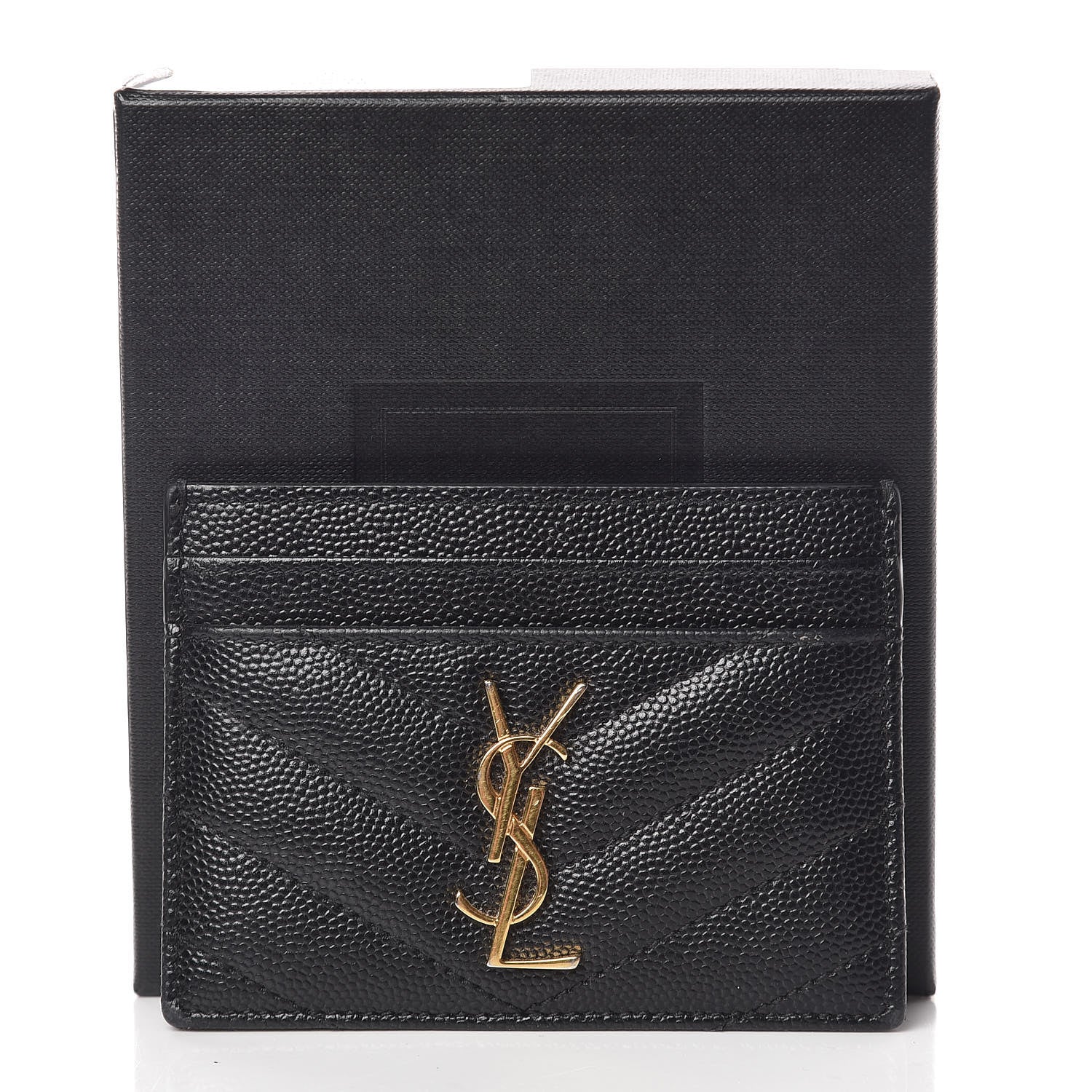 Saint Laurent Grain De Poudre Matelasse Chevron Monogram Credit Card Case Black 12 of 12