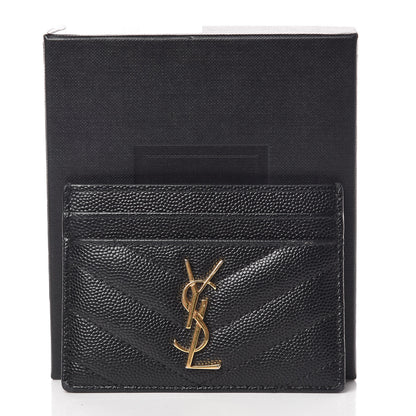 Saint Laurent Grain De Poudre Matelasse Chevron Monogram Credit Card Case Black 12 of 12