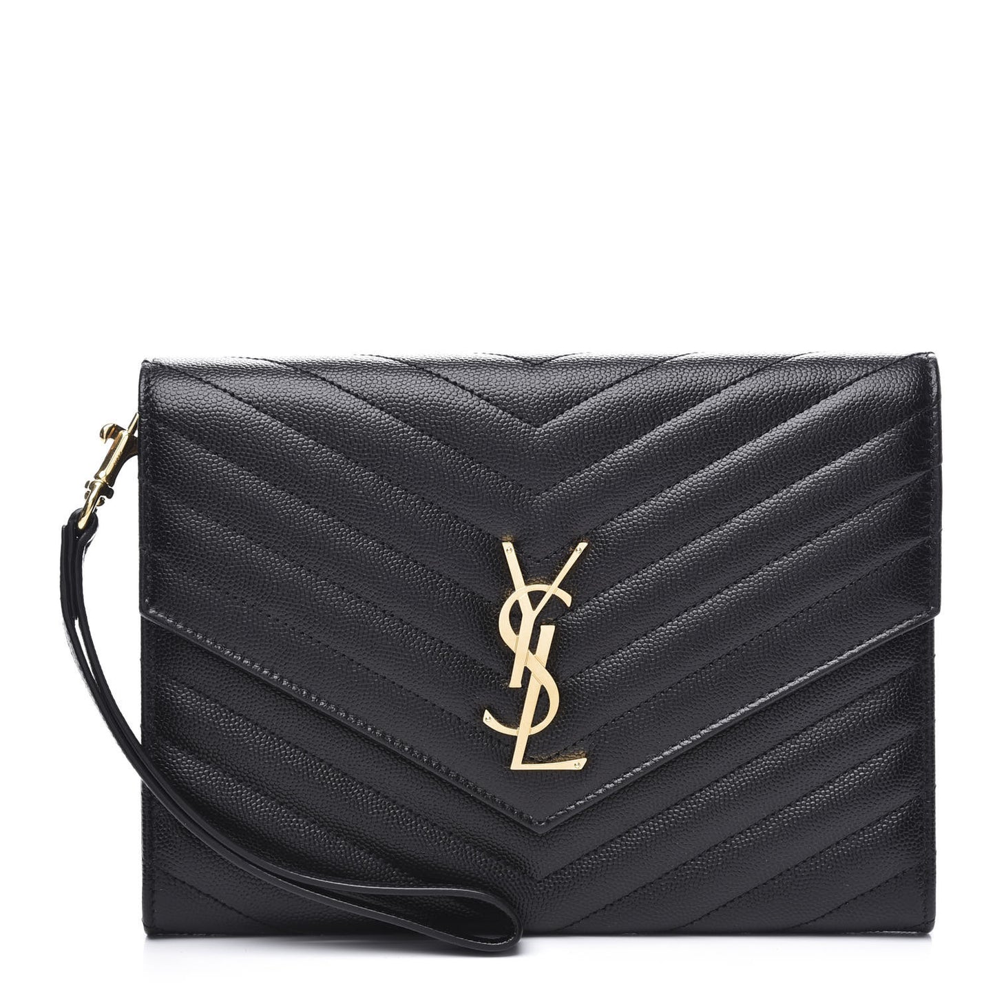 Grain De Poudre Matelasse Chevron Monogram Envelope Clutch Black