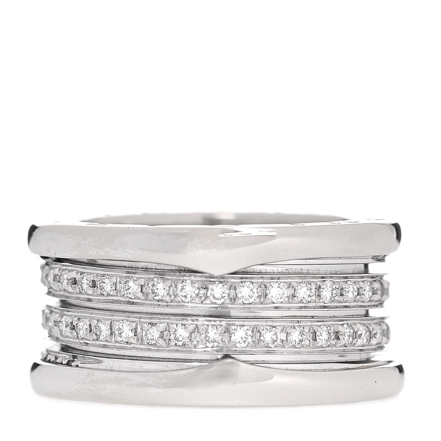 Bulgari 18K White Gold Diamond B.Zero1 Four-Band Full Pave Ring 51 5.75 1 of 4