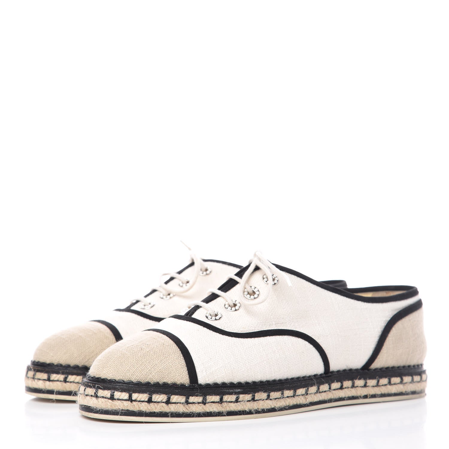 Chanel Cotton Lace Up Espadrilles 41.5 Light Beige 3 of 15