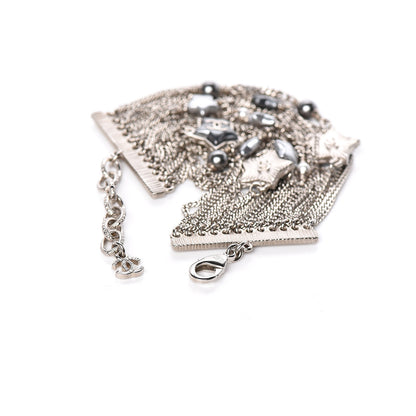 Chanel Metal Resin Pearl Multistrand Chain CC Bracelet Grey 3 of 5