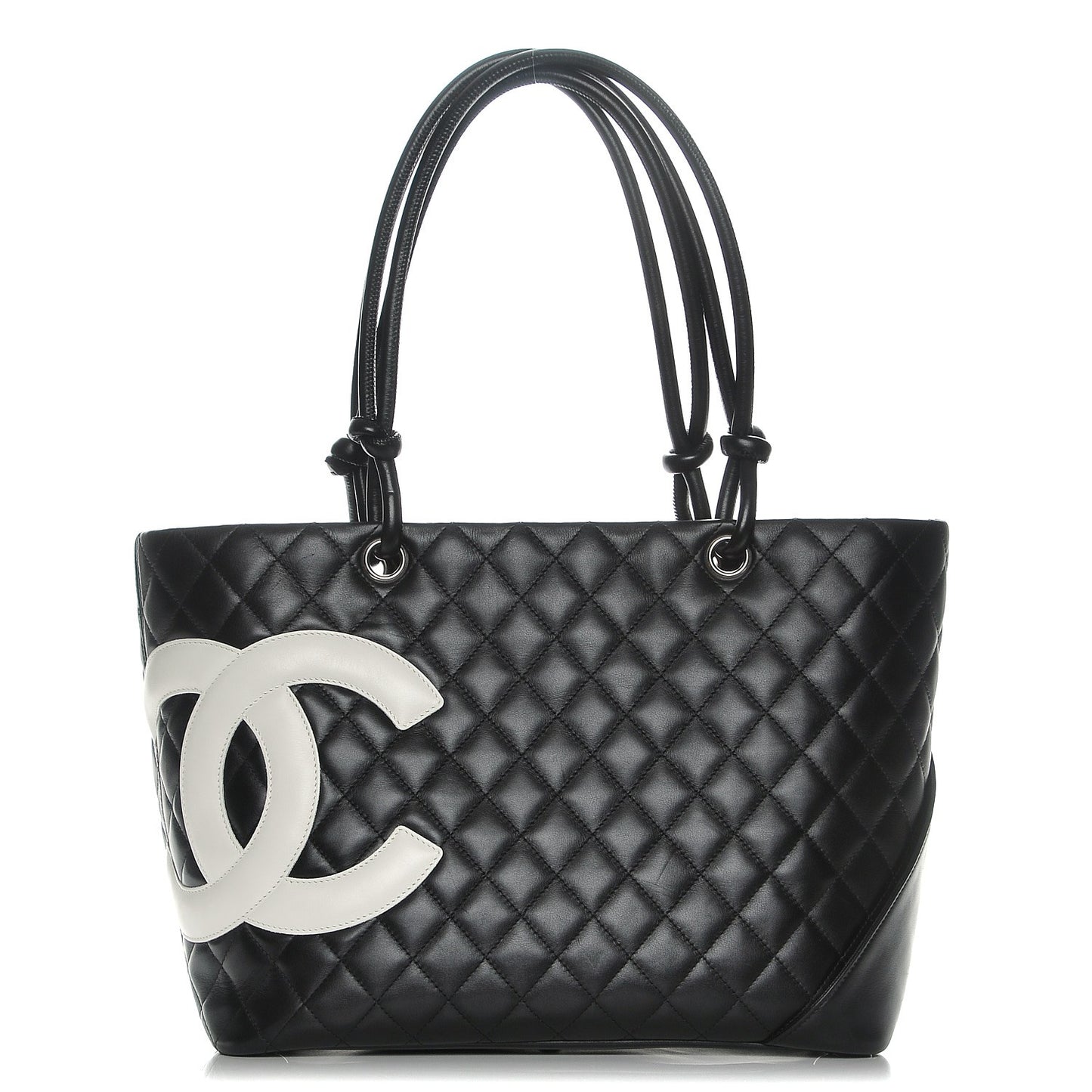 Calfskin Quilted Large Cambon Tote Black White