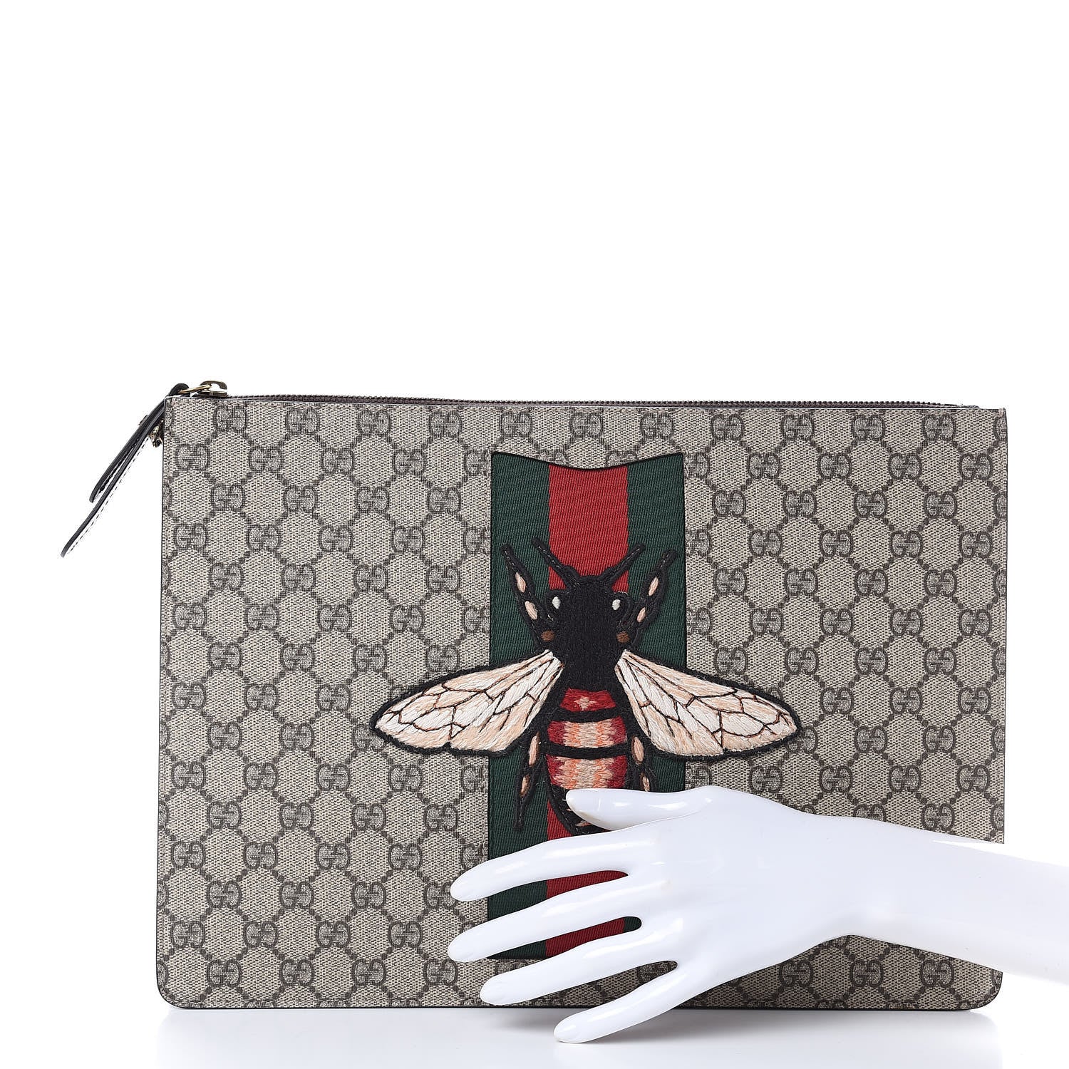 Gucci GG Supreme Monogram Web Animalier Bee Embroidered Medium Documents Holder Beige New Acero 2 of 9