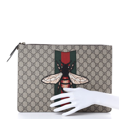 Gucci GG Supreme Monogram Web Animalier Bee Embroidered Medium Documents Holder Beige New Acero 2 of 9