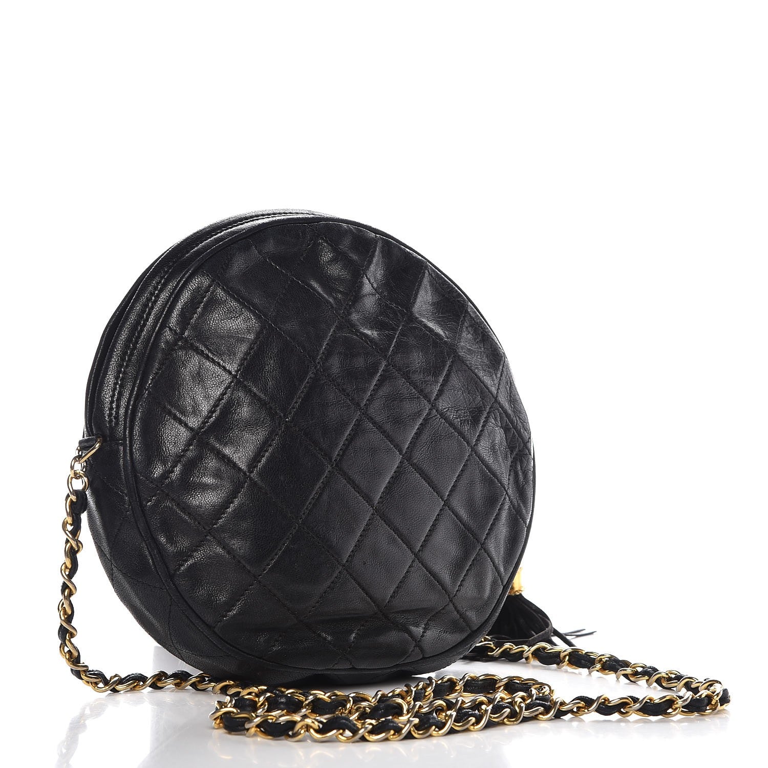 Chanel Lambskin Quilted Round Tassel Crossbody Bag Black 3 of 8