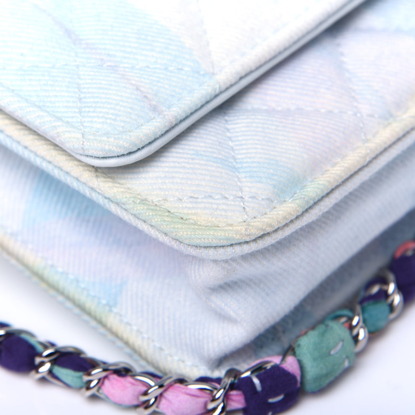 Canvas Quilted Jungle Jeans Wallet on Chain WOC Multicolor