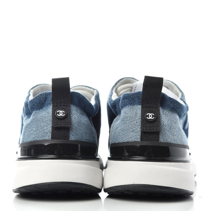 Chanel Denim Suede Calfskin Womens CC Sneakers 37 Dark Blue White Black 7 of 11