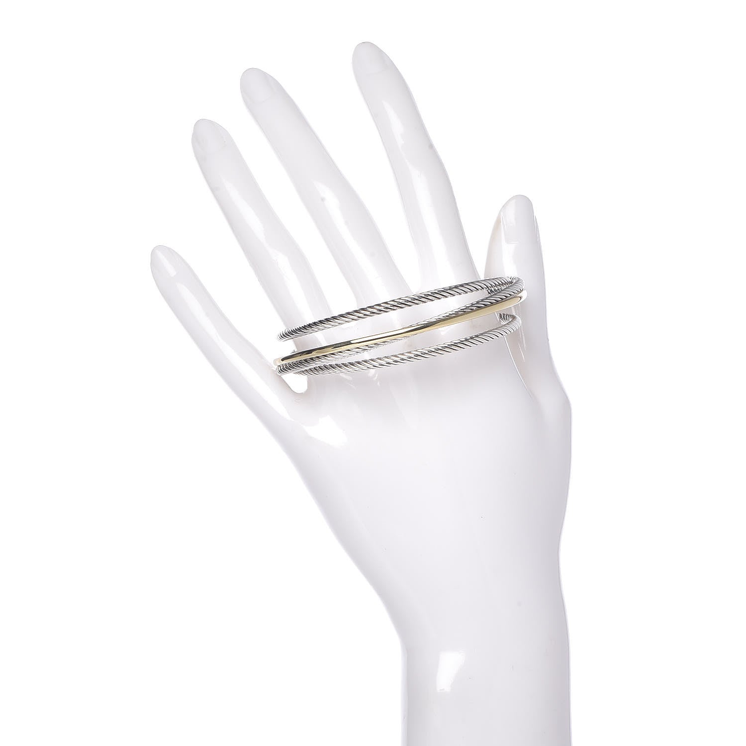 David Yurman Sterling Silver 18K Yellow Gold Crossover Three Row Cuff Bracelet 2 of 5