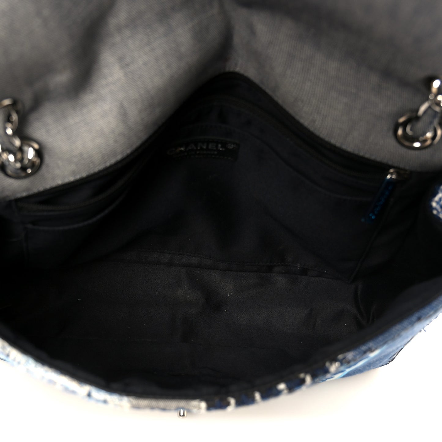 Denim Tweed Patchwork Jumbo Single Flap Blue