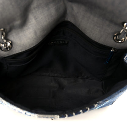 Chanel Denim Tweed Patchwork Jumbo Single Flap Blue 5 of 11
