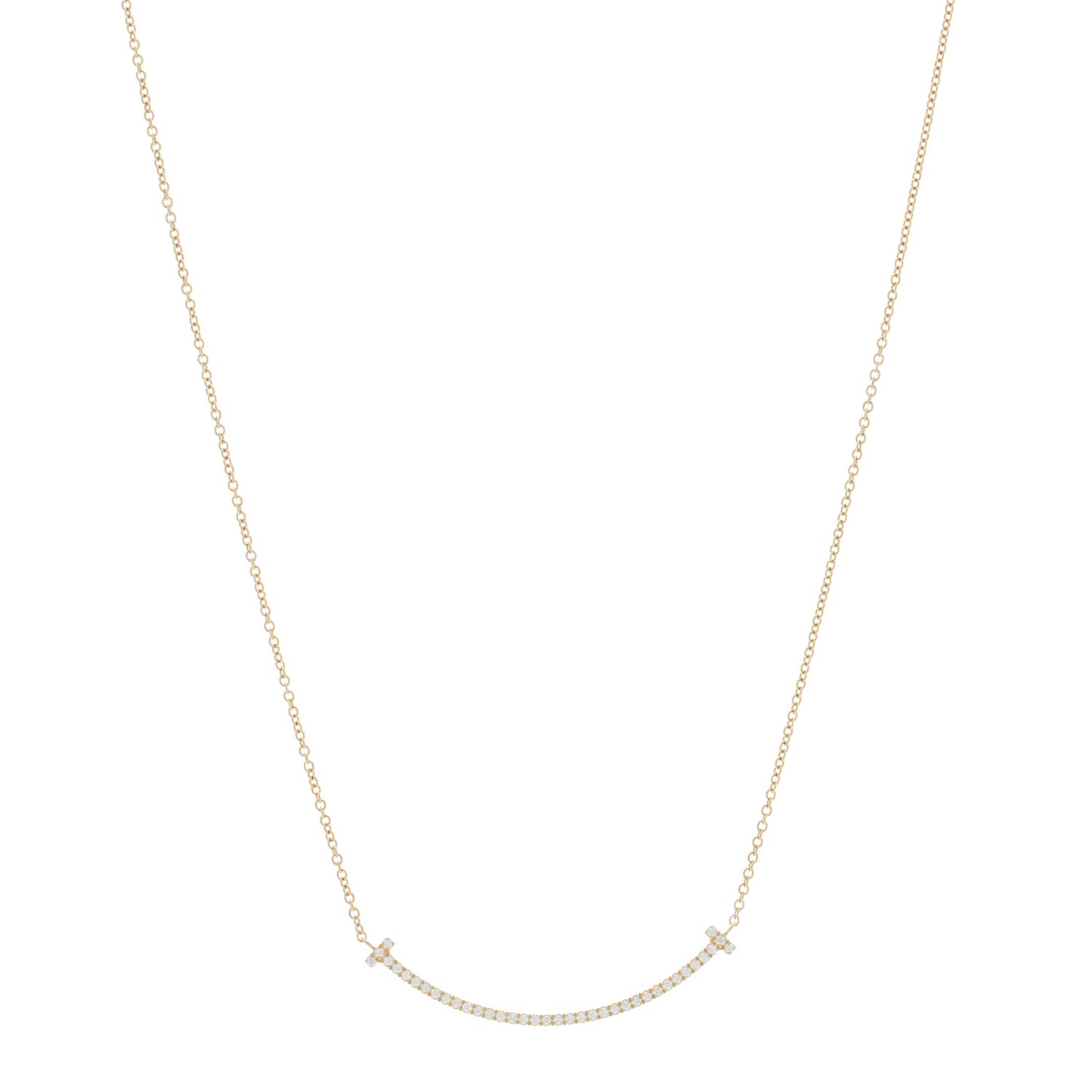 18K Yellow Gold Diamond Small T Smile Pendant Necklace