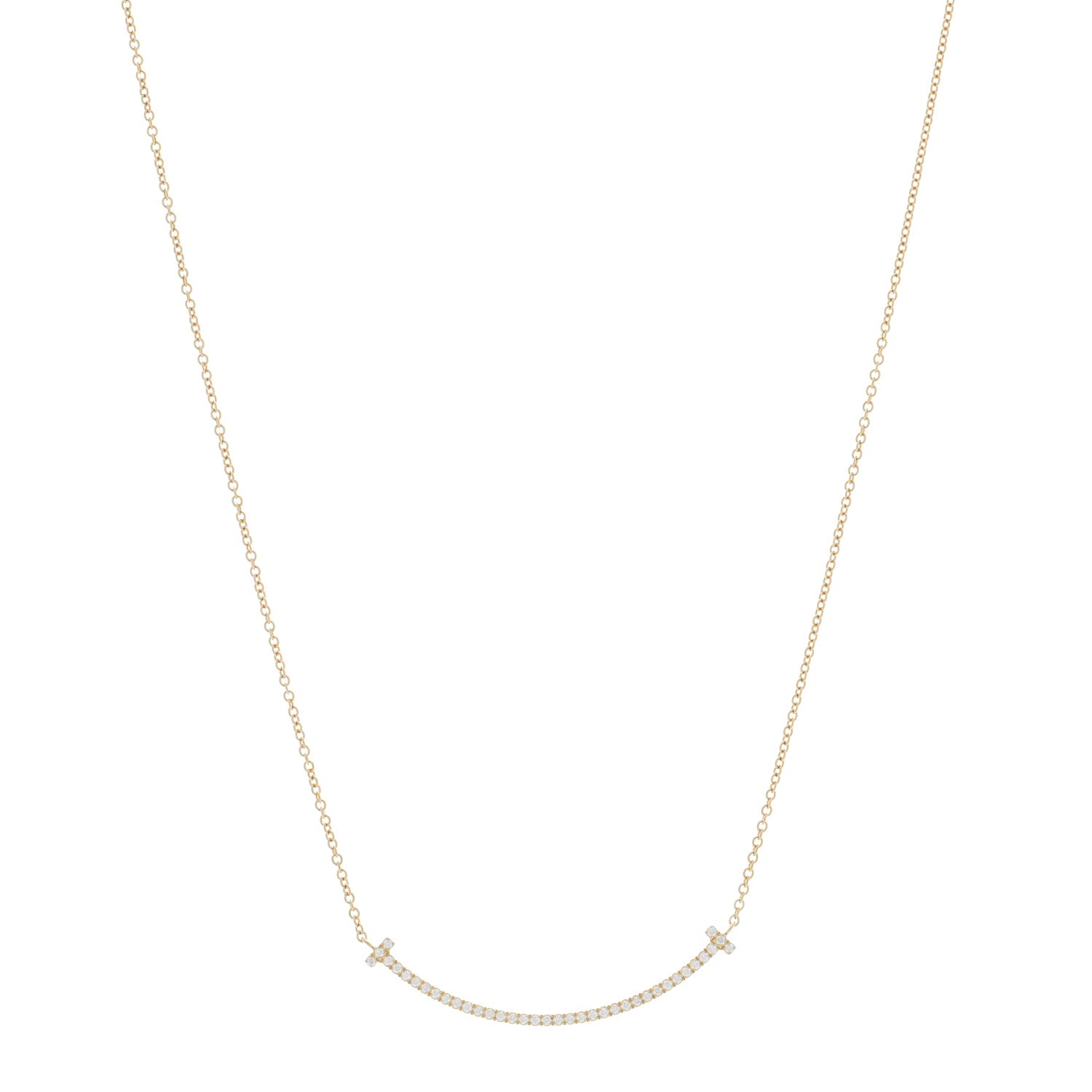 Tiffany 18K Yellow Gold Diamond Small T Smile Pendant Necklace 1 of 5