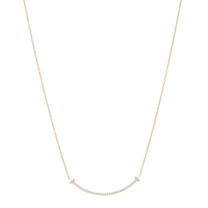 Tiffany 18K Yellow Gold Diamond Small T Smile Pendant Necklace 1 of 5
