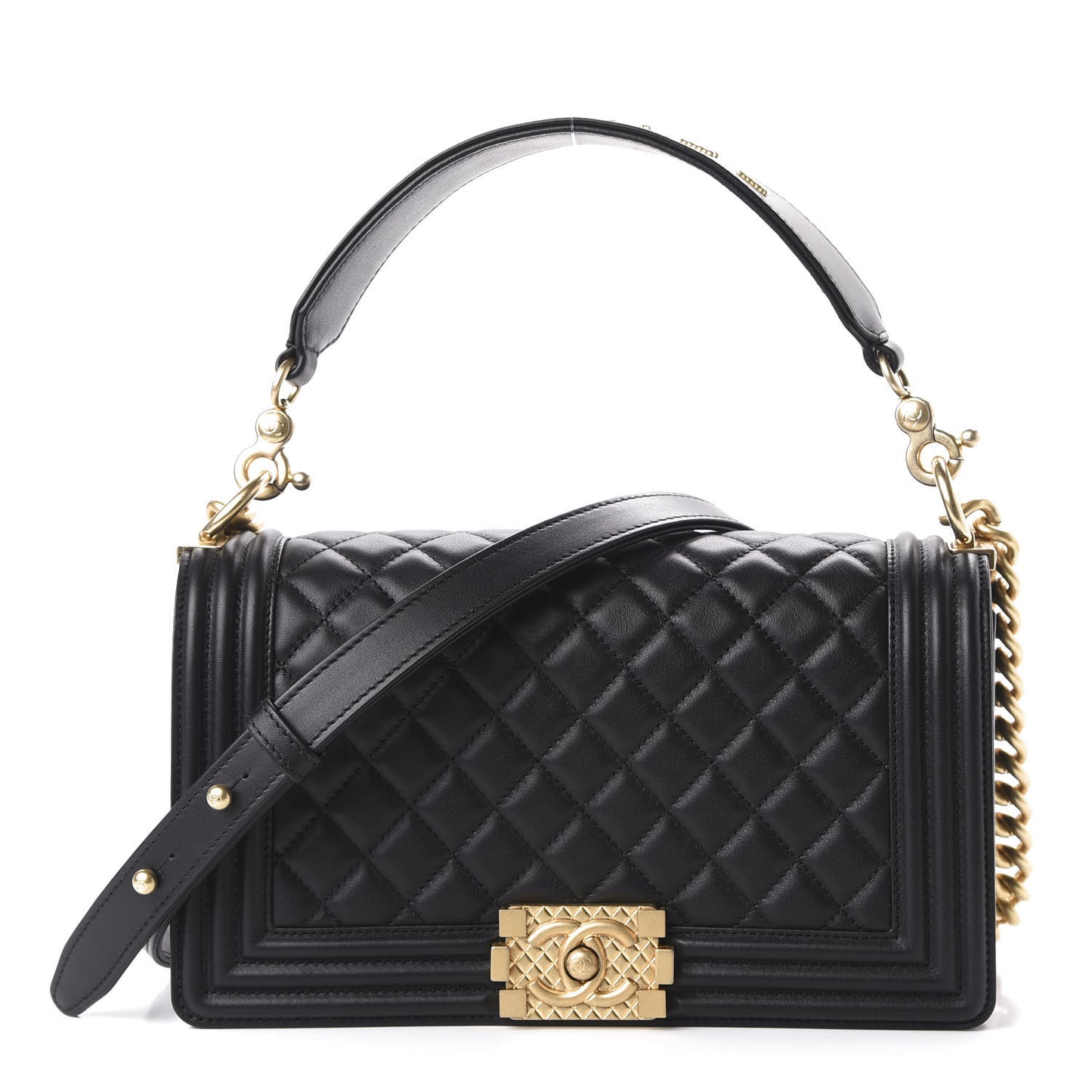 Calfskin Medium Boy Logo Top Handle Flap Black