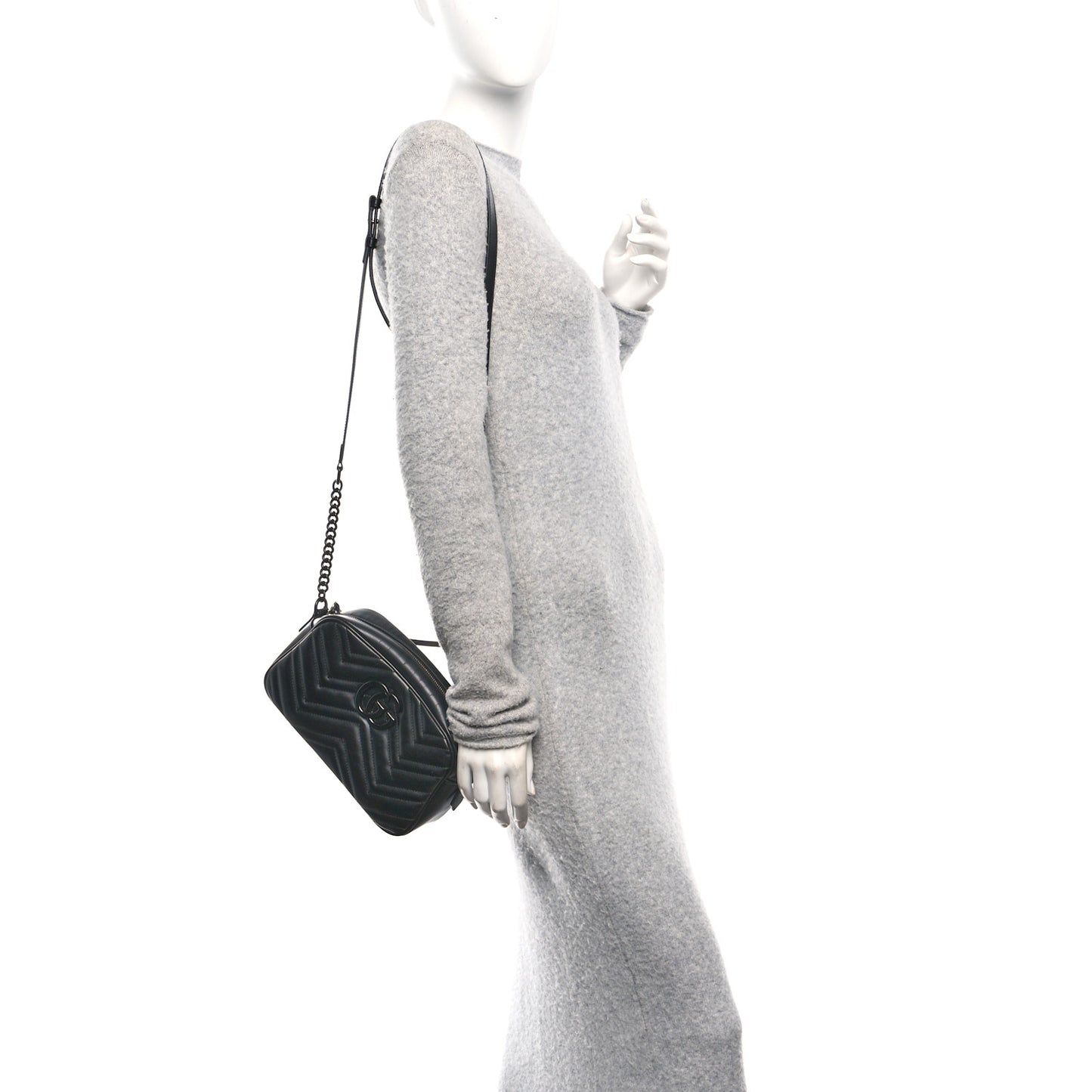 Calfskin Matelasse Monochrome Small GG Marmont Chain Shoulder Bag Black