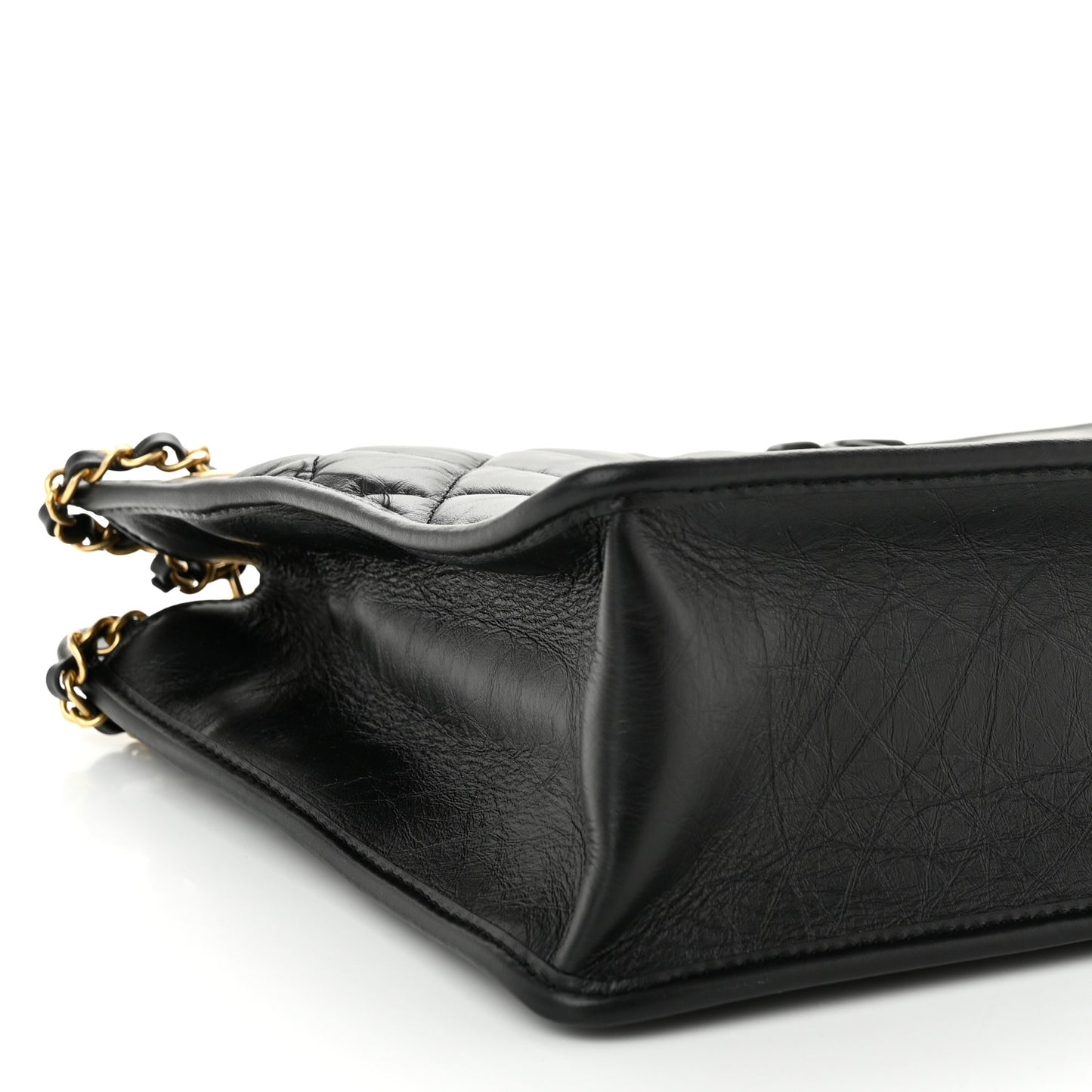 Aged Calfskin Quilted Graphic Catch Shopping Bag Black