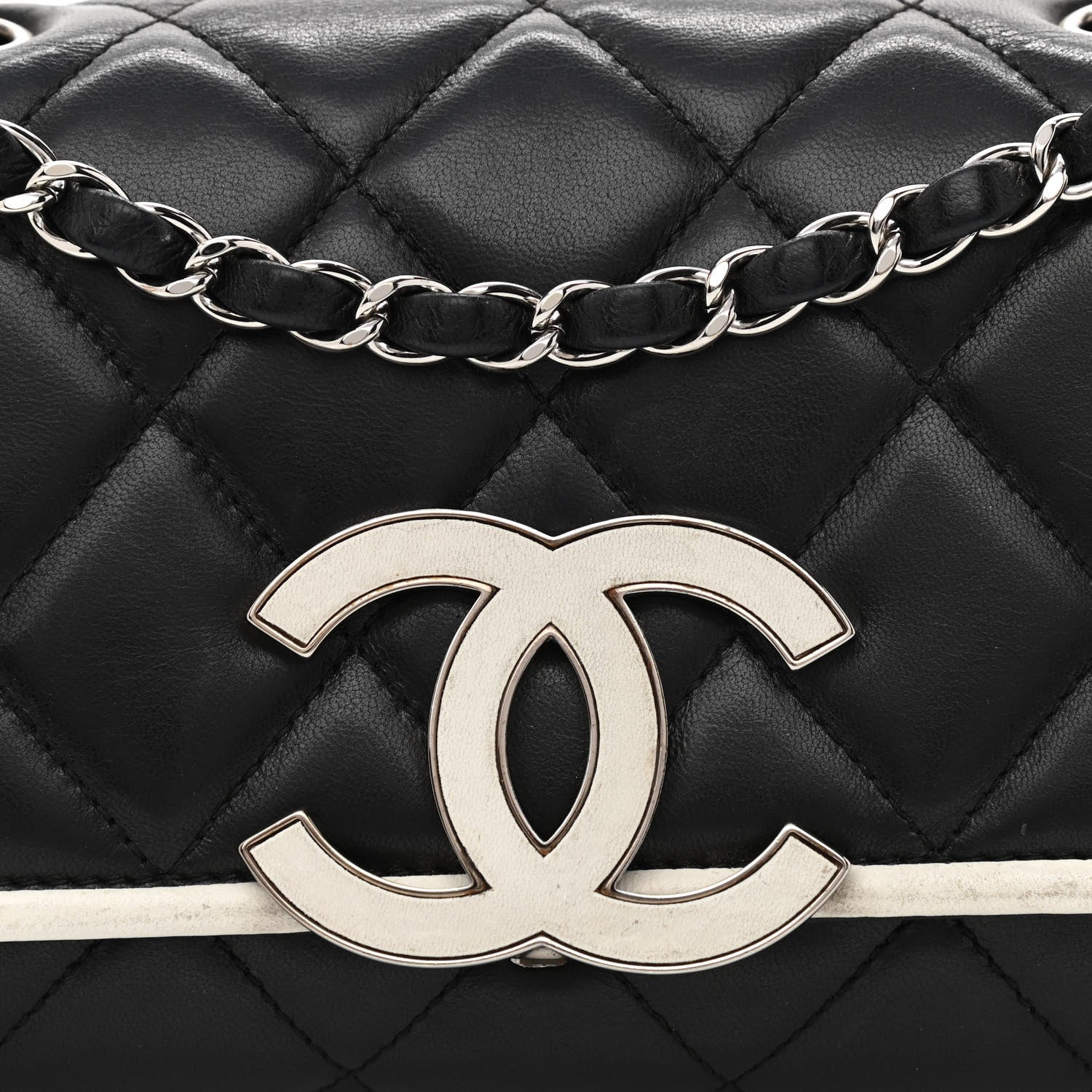 Chanel Lambskin Quilted Flap Black White 8 of 12