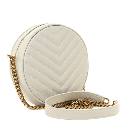 Saint Laurent Grain De Poudre Matelasse Chevron Quilted Round Vinyle Camera Bag Crema Soft 3 of 10