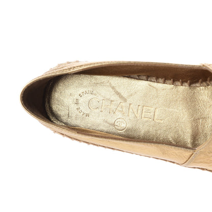 Chanel Laminated Lambskin Grosgrain CC Espadrilles 37 Gold Black 8 of 11