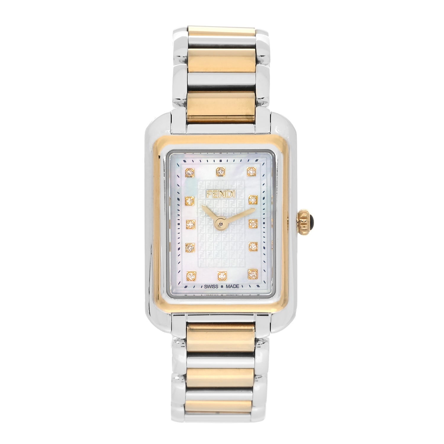 Fendi Stainless Steel Diamond Mother of Pearl 20mm Classico Rectangle Quartz Watch 1 of 4