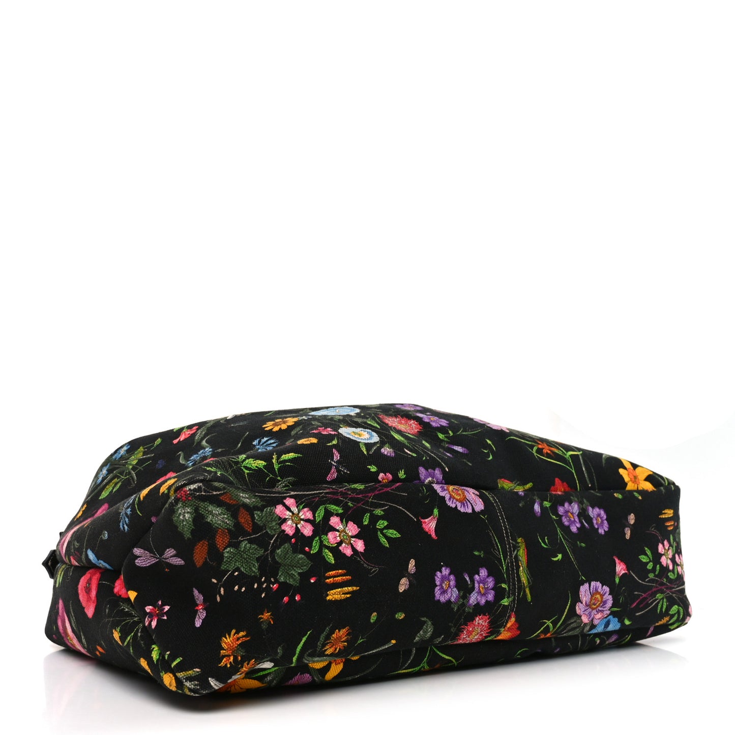 Canvas Flora Floral Large Horsebit Chain Hobo Black