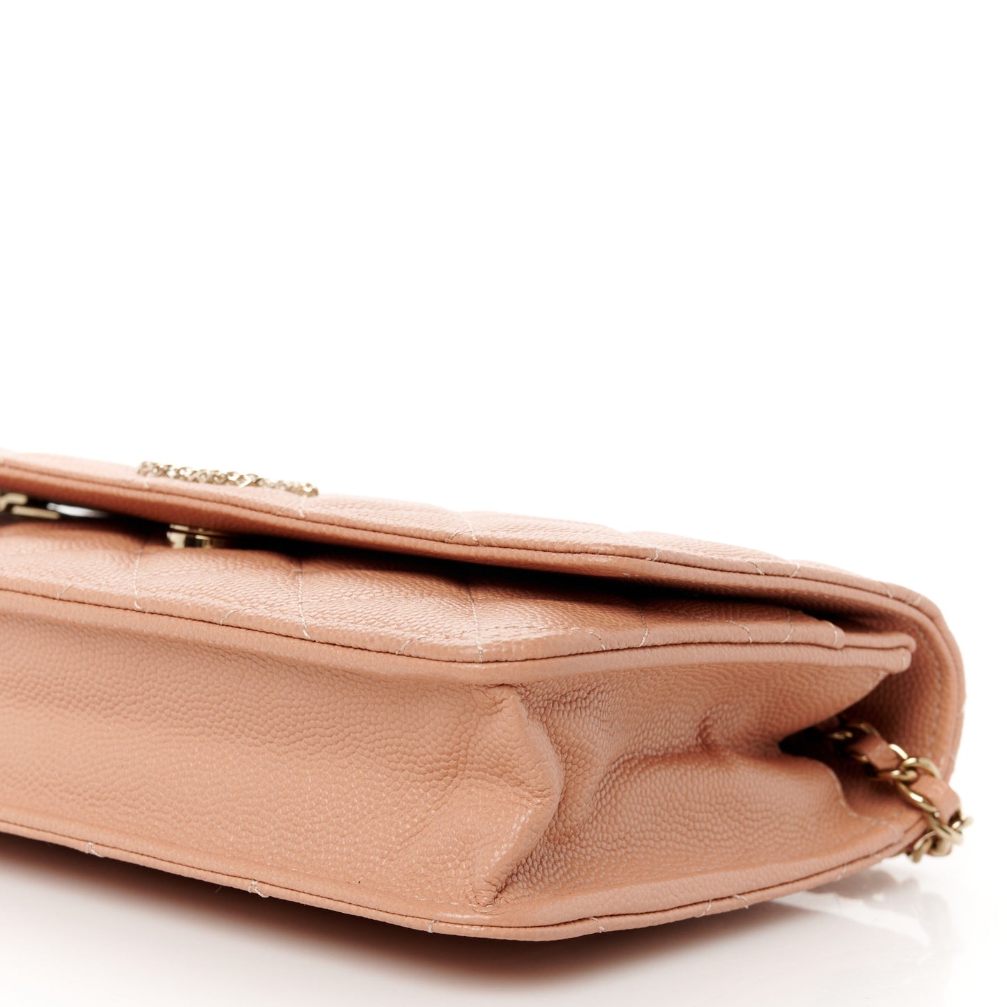 Caviar Quilted Perforated Metal CC Wallet On Chain WOC Beige