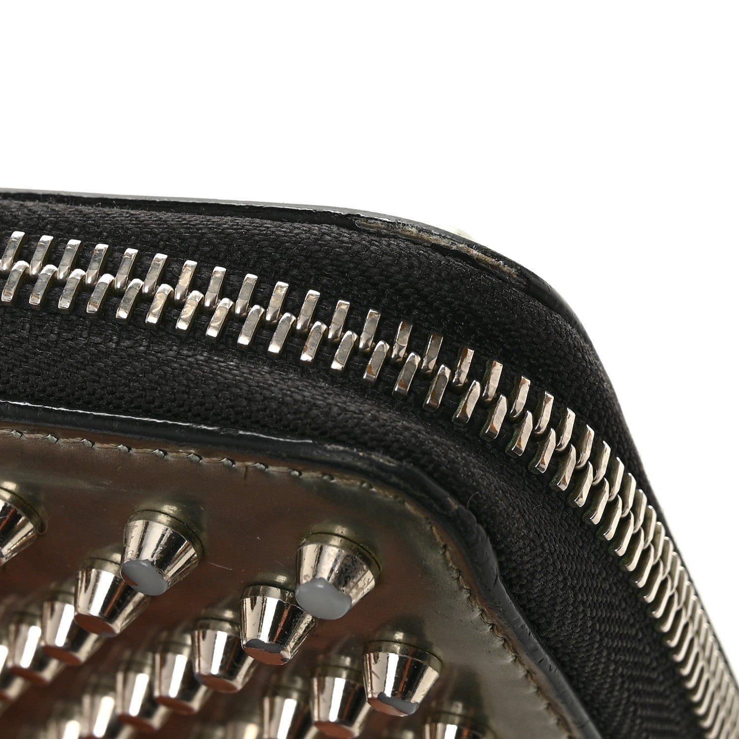 Christian Louboutin Metallic Patent Panettone Spiked Zip Around Wallet Silver 11 of 12