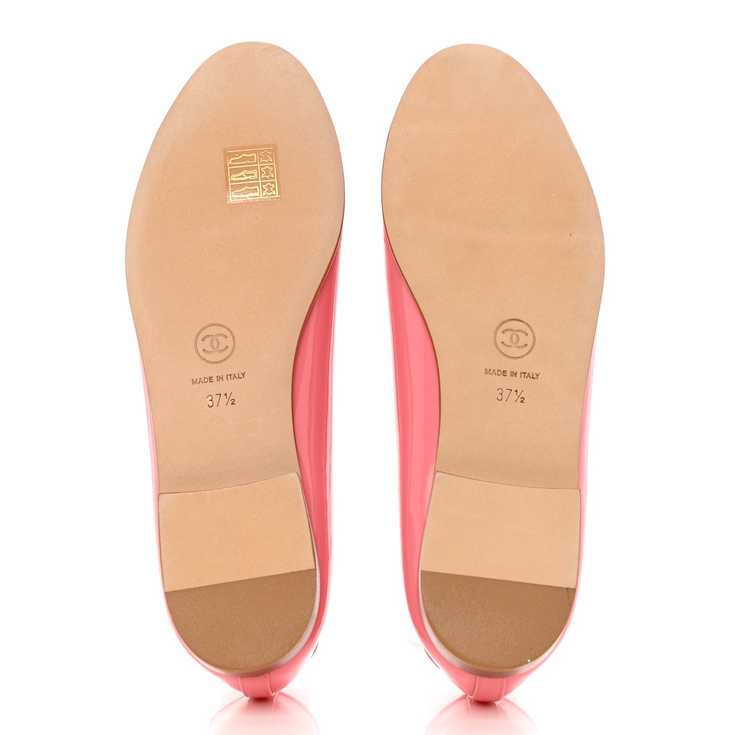 Patent Calfskin CC Cap Toe Ballerina Flats 37.5 Light Pink