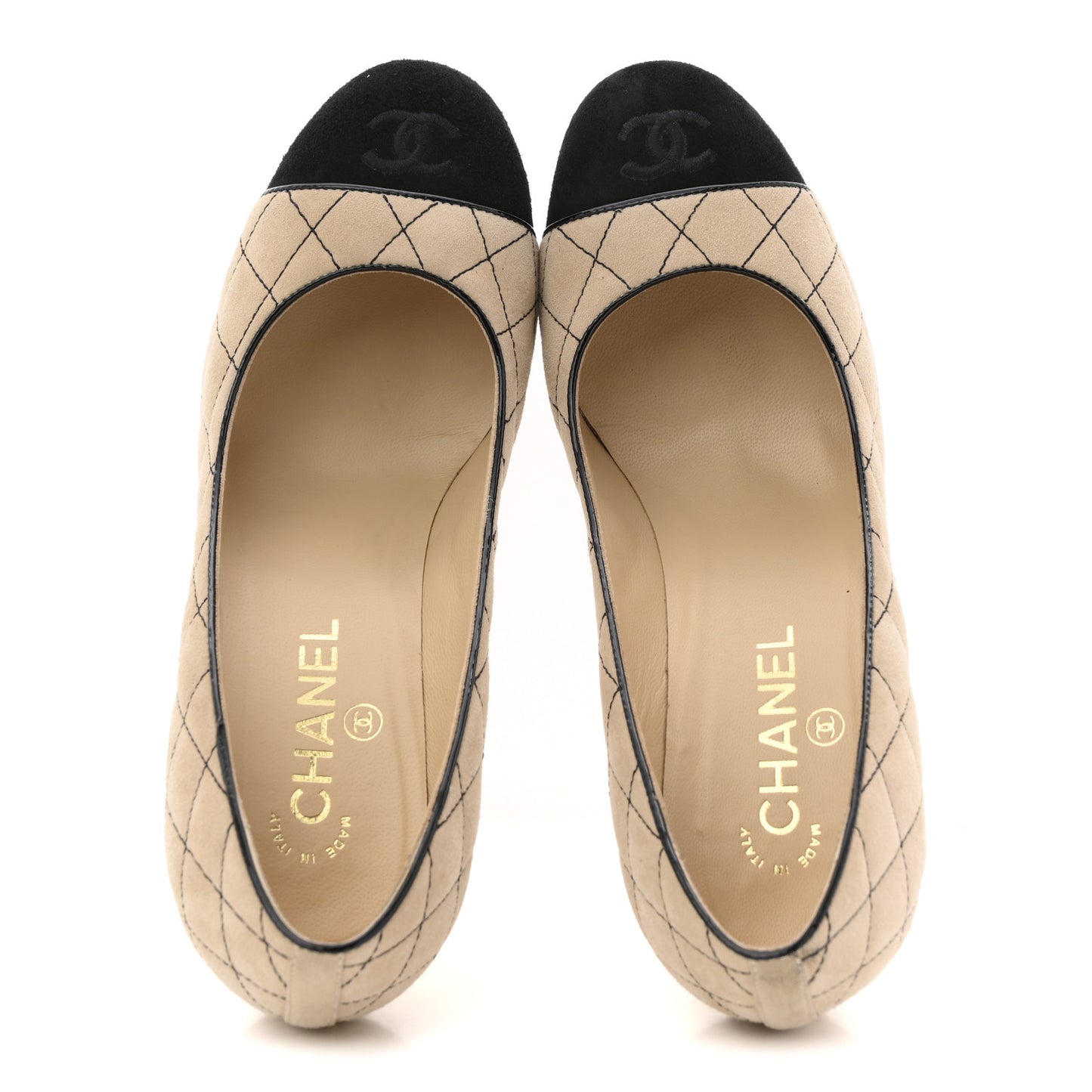 Suede Quilted Cap Toe Pumps 40 Beige Black