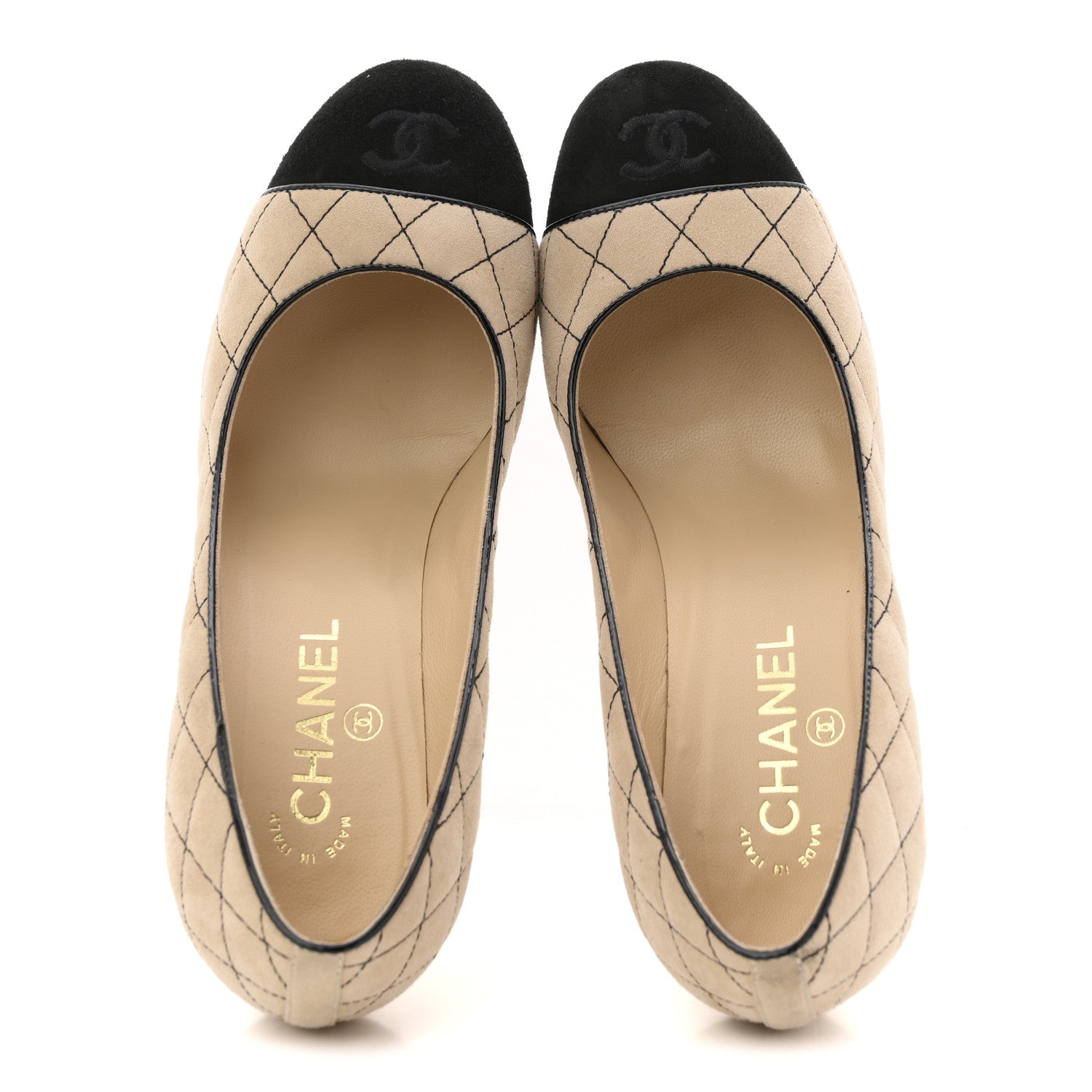Chanel Suede Quilted Cap Toe Pumps 40 Beige Black 2 of 12