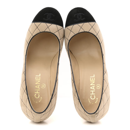Chanel Suede Quilted Cap Toe Pumps 40 Beige Black 2 of 12