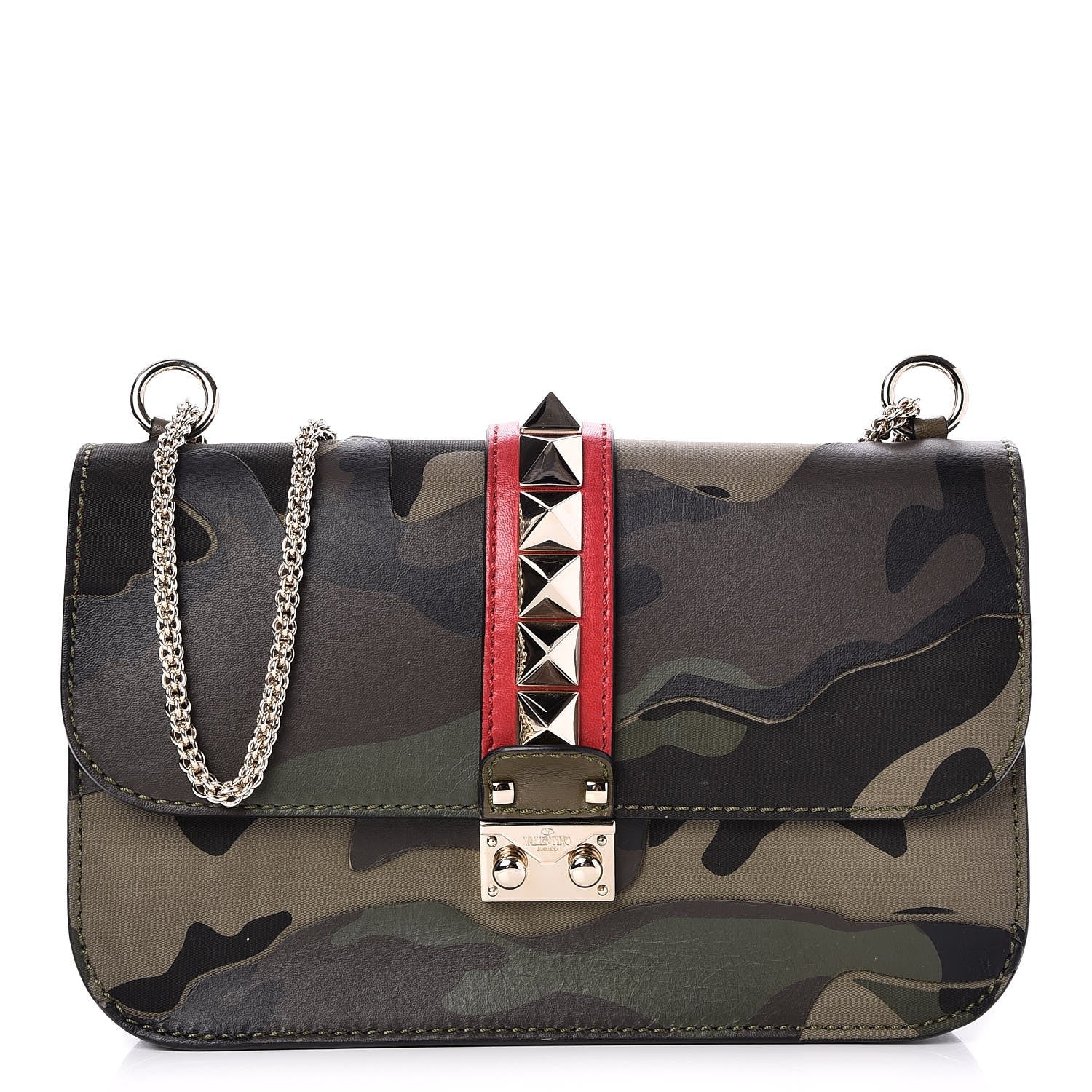 Valentino Garavani Nappa Canvas Camouflage Medium Glam Lock Rockstud Flap Verde 1 of 9