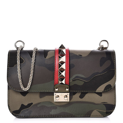 Valentino Garavani Nappa Canvas Camouflage Medium Glam Lock Rockstud Flap Verde 1 of 9