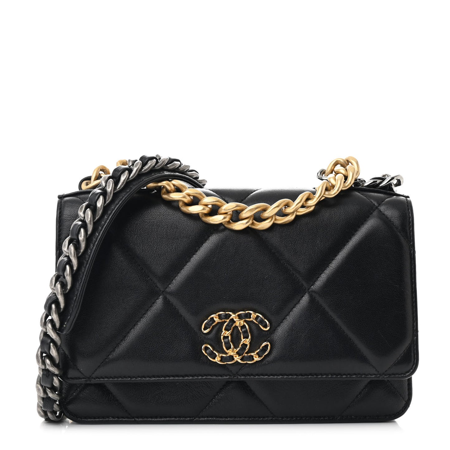 Lambskin Quilted Chanel 19 Wallet On Chain WOC Black