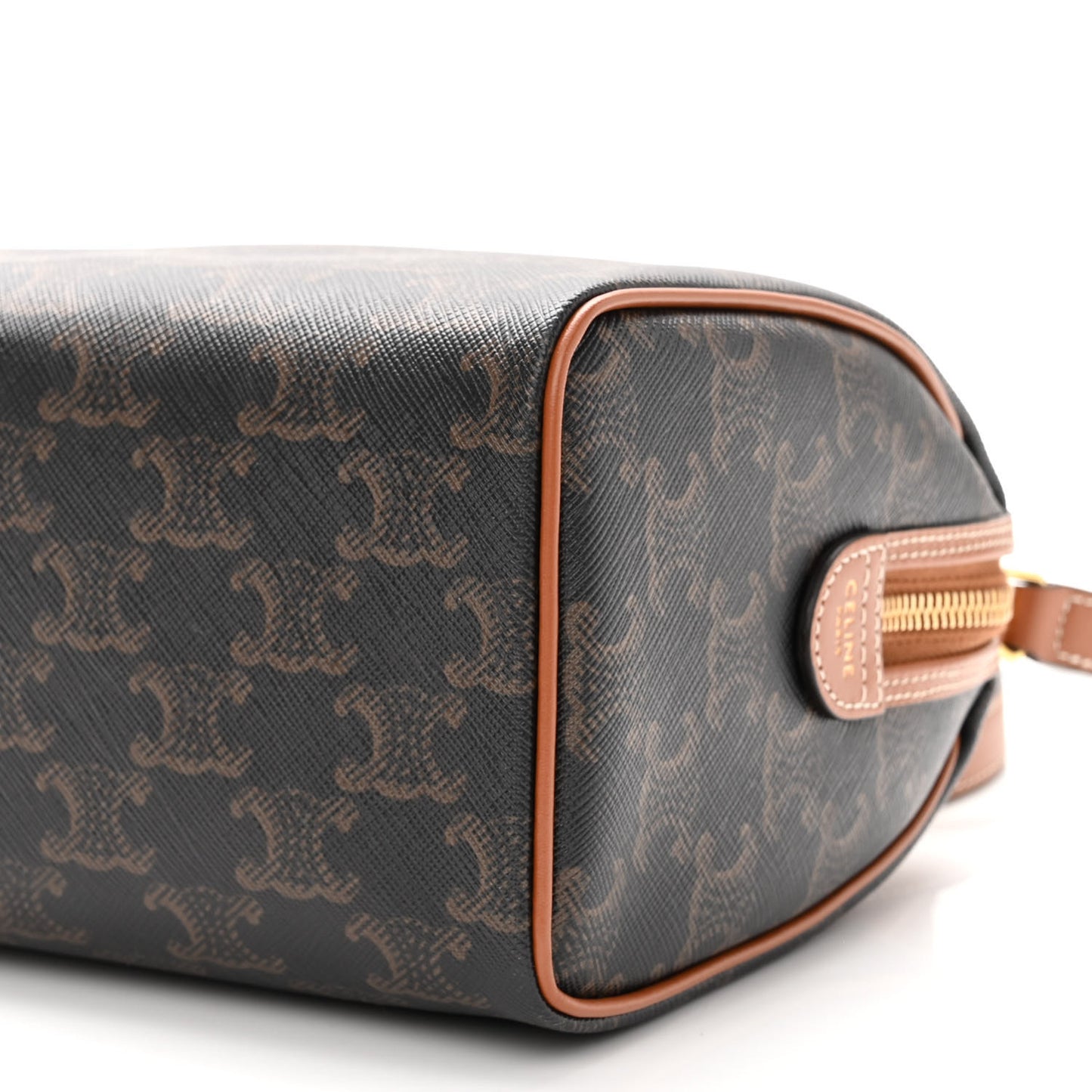 Triomphe Canvas Calfskin Small Boston Bag Tan