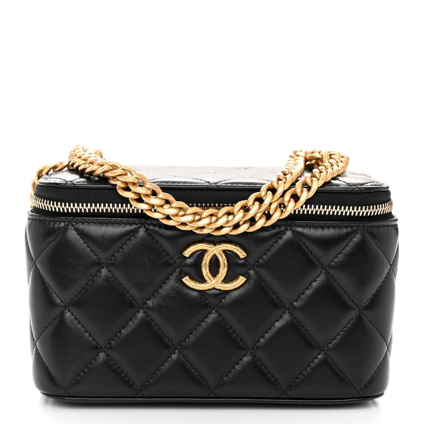 Lambskin Quilted Small Pillow Crush Vanity Case With Chain Black