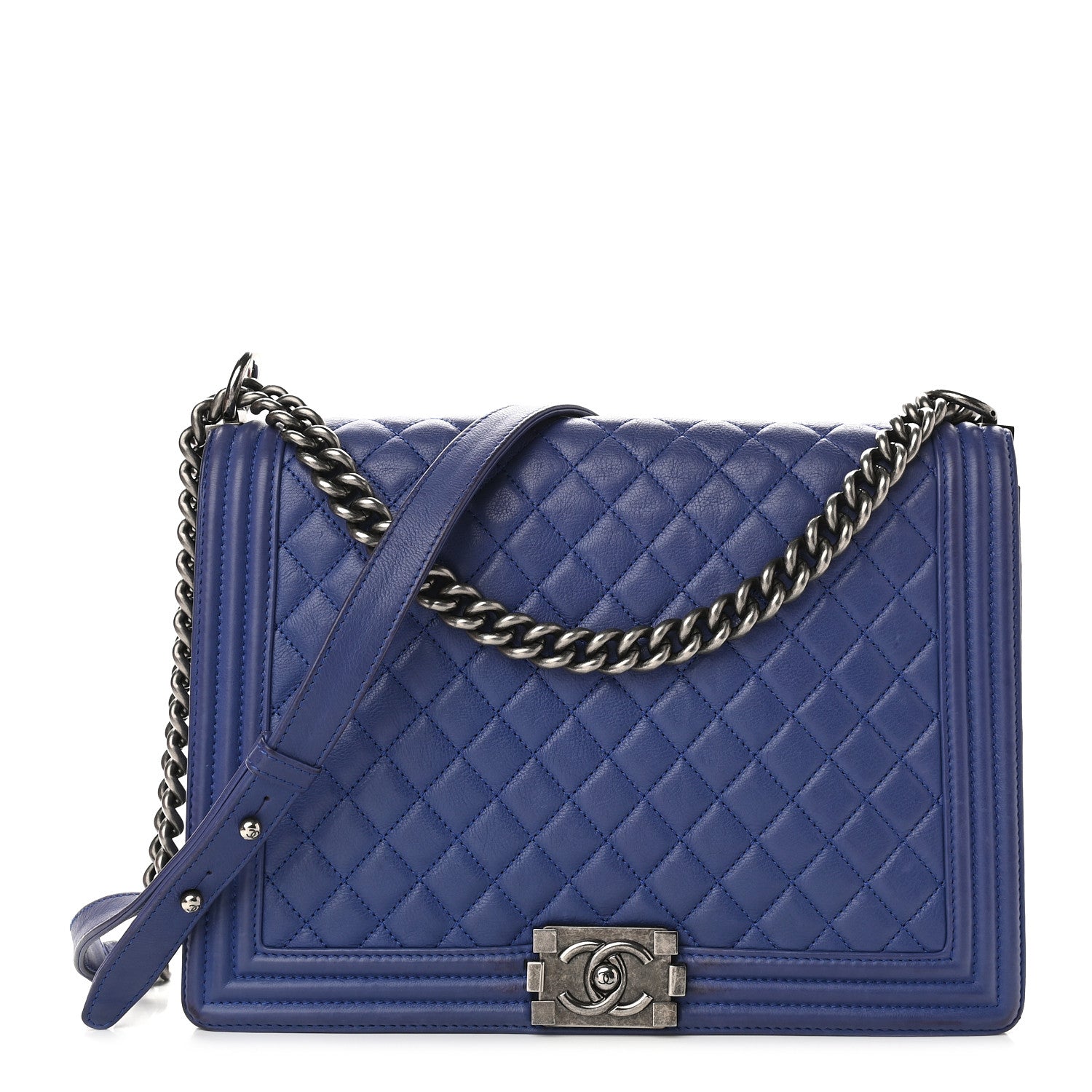 Chanel Grained Calfskin Quilted Large Boy Flap Blue 1 of 9