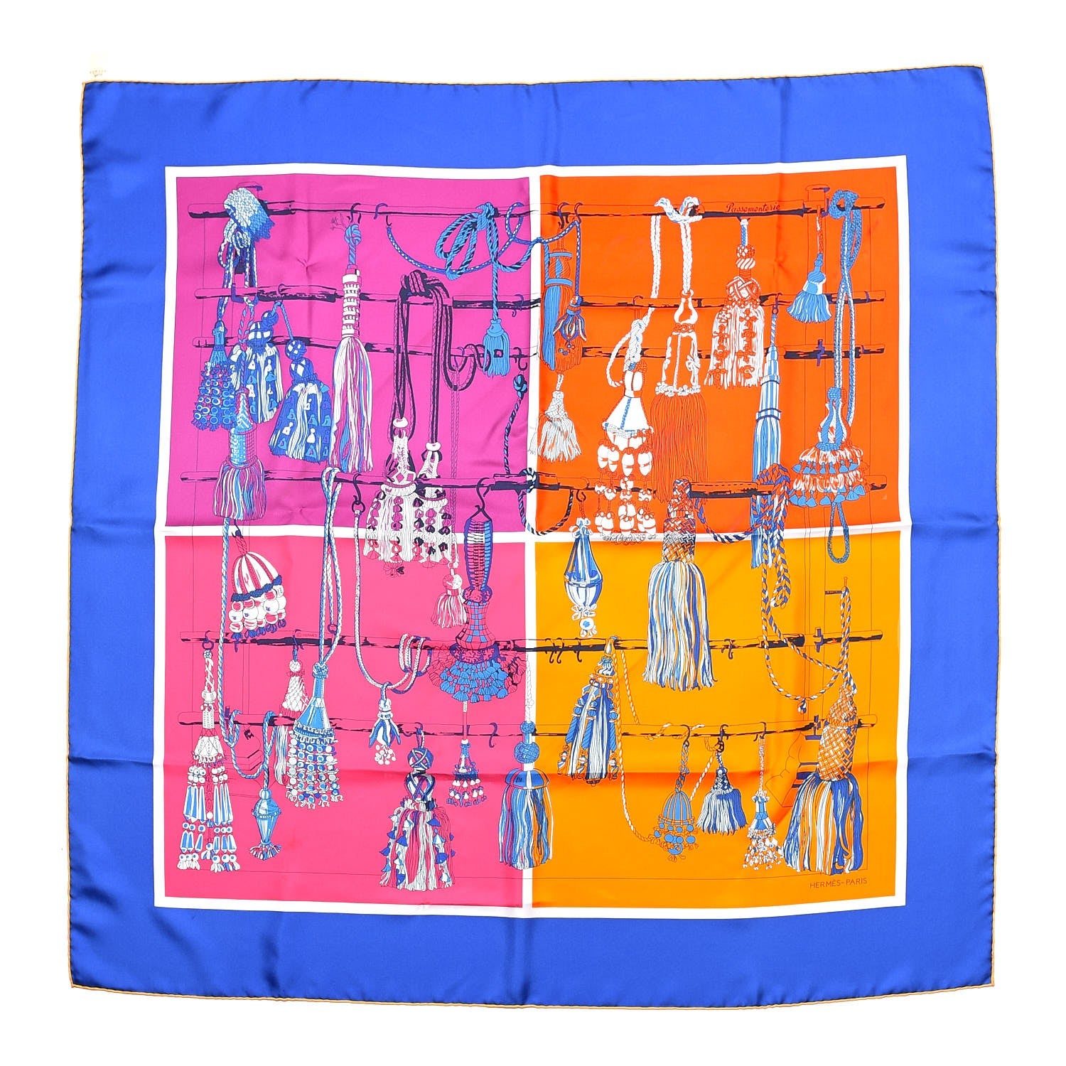 Hermes Silk Passementerie Quadri Scarf 90 Bleu Dur Rose Vif Orange 1 of 7