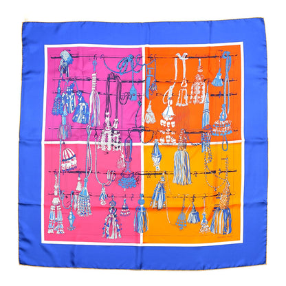 Hermes Silk Passementerie Quadri Scarf 90 Bleu Dur Rose Vif Orange 1 of 7