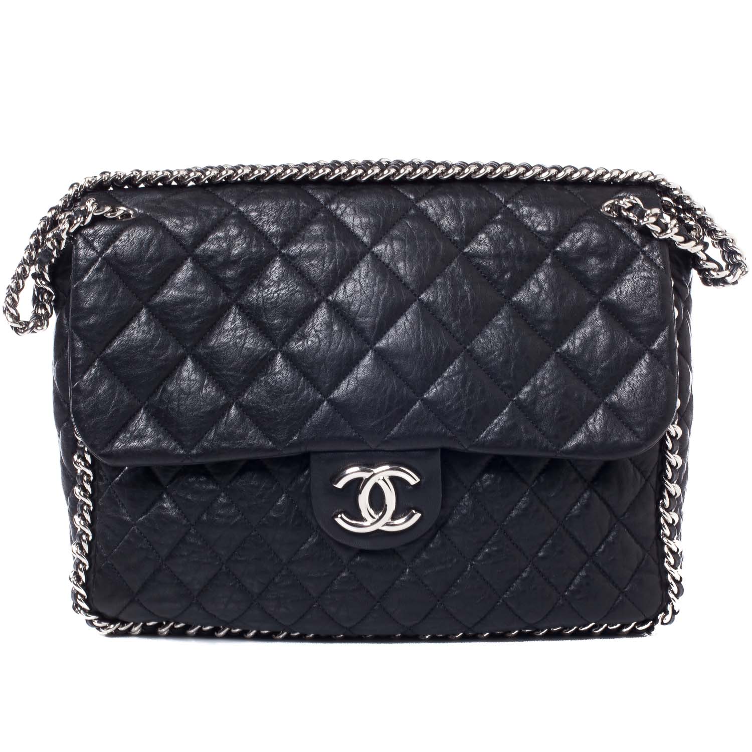 Chanel Washed Lambskin Chain Around Maxi Flap Bag Black 1 of 10