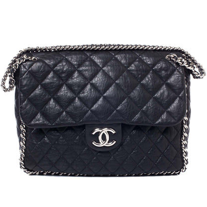 Chanel Washed Lambskin Chain Around Maxi Flap Bag Black 1 of 10