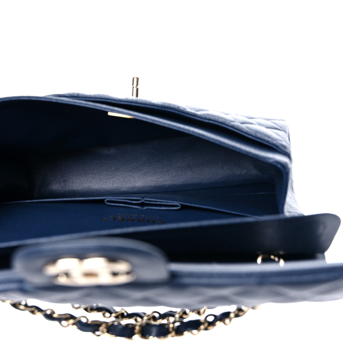 Caviar Quilted Small Double Flap Navy